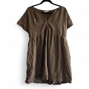 Universal Thread Olive Green Babydoll Mini Dress V Neck Short Sleeve - XL
